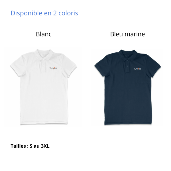 Polo Homme Coton Bio Tymies disponible en blanc et bleu marine