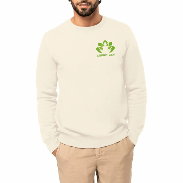 1506_Sweat_Unisexe_Esprit_Zen_Essential_Ivoire_12cm-2 Homme portant le sweat unisexe Coton Bio Esprit Zen Essential