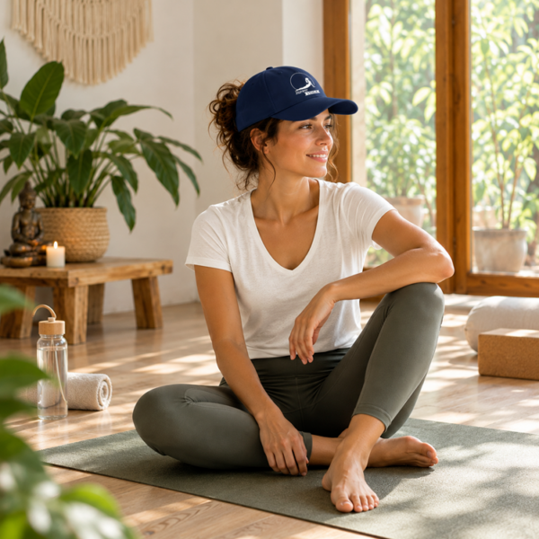 Femme portant la casquette recyclée - Esprit Yoga